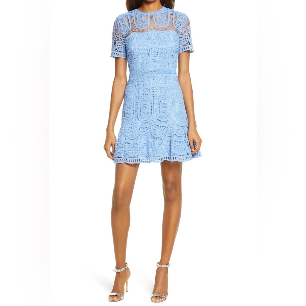 Saylor Collier Lace Minidress - Blue Size Large New Crochet Eyelet